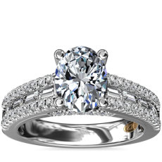 14k 白金ZAC ZAC POSEN 三排長方形與圓形鑽石訂婚戒指（5/8 克拉總重量）